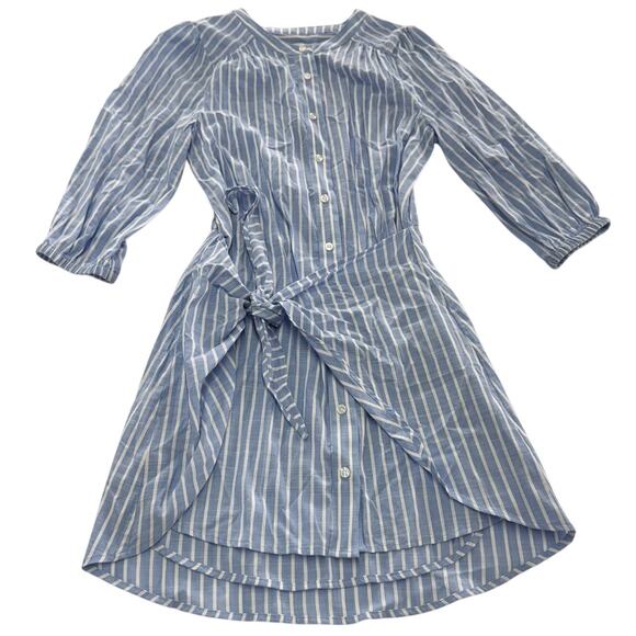 Evereve Dress Womens Small Blue White Striped Maisy Tie Waist‎ Button Down New - Picture 2 of 9